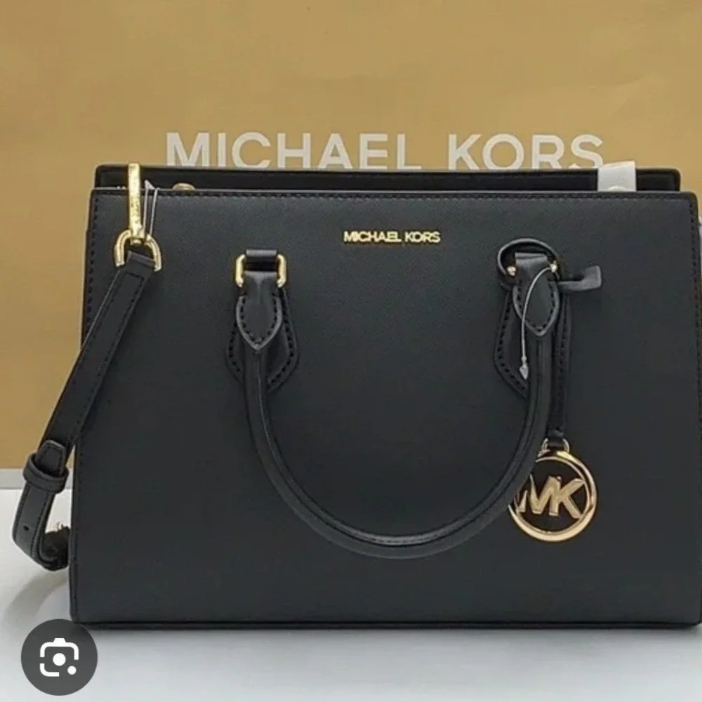 Michael Kors NEW Sheila Black‎ Saffiano Leather Satchel Handbag Strap designer